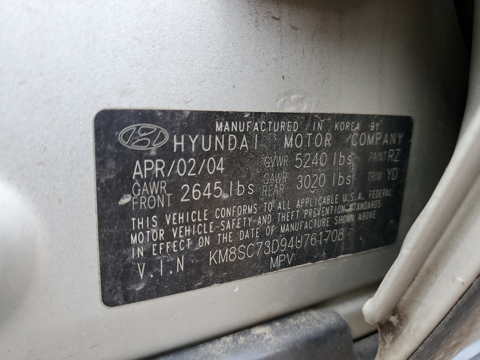 KM8SC73D94U761708 2004 Hyundai Santa Fe Gls