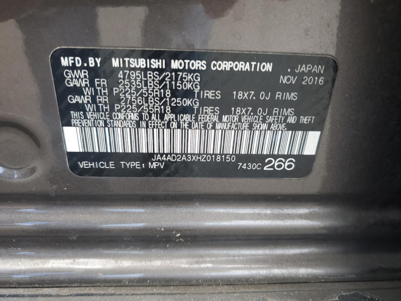 JA4AD2A3XHZ018150 2017 Mitsubishi Outlander Es