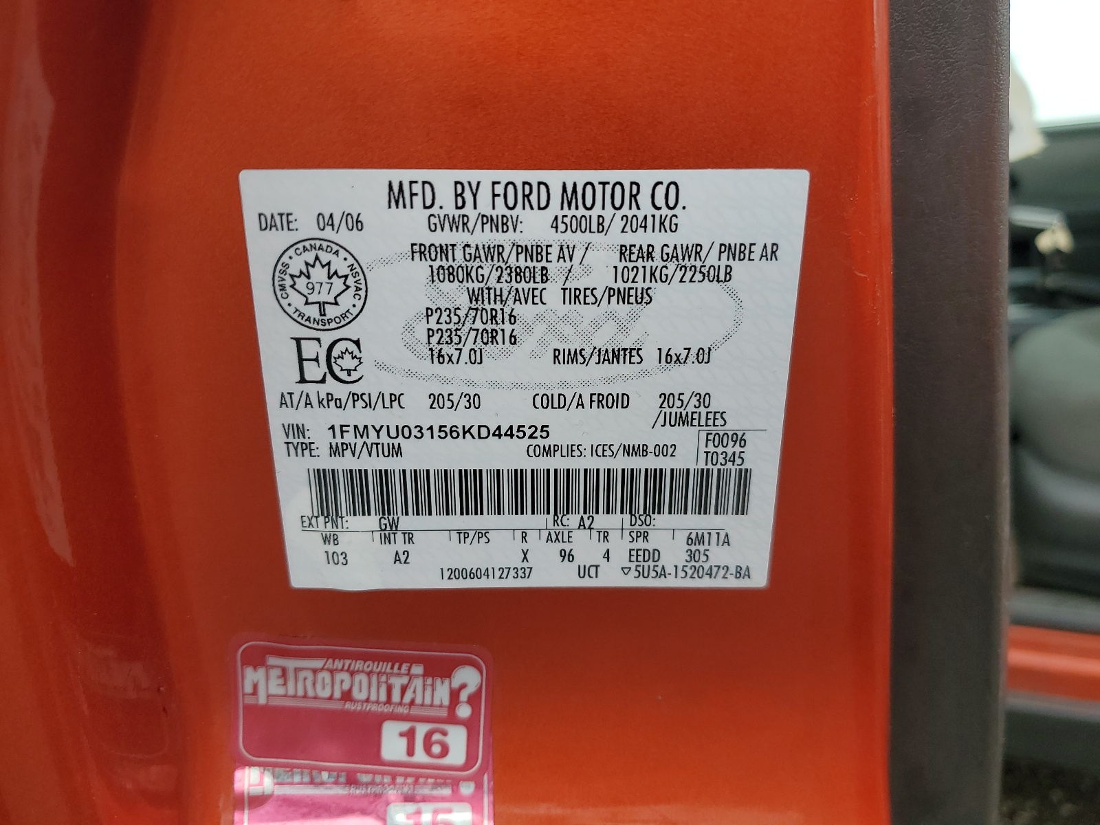 1FMYU03156KD44525 2006 Ford Escape Xlt