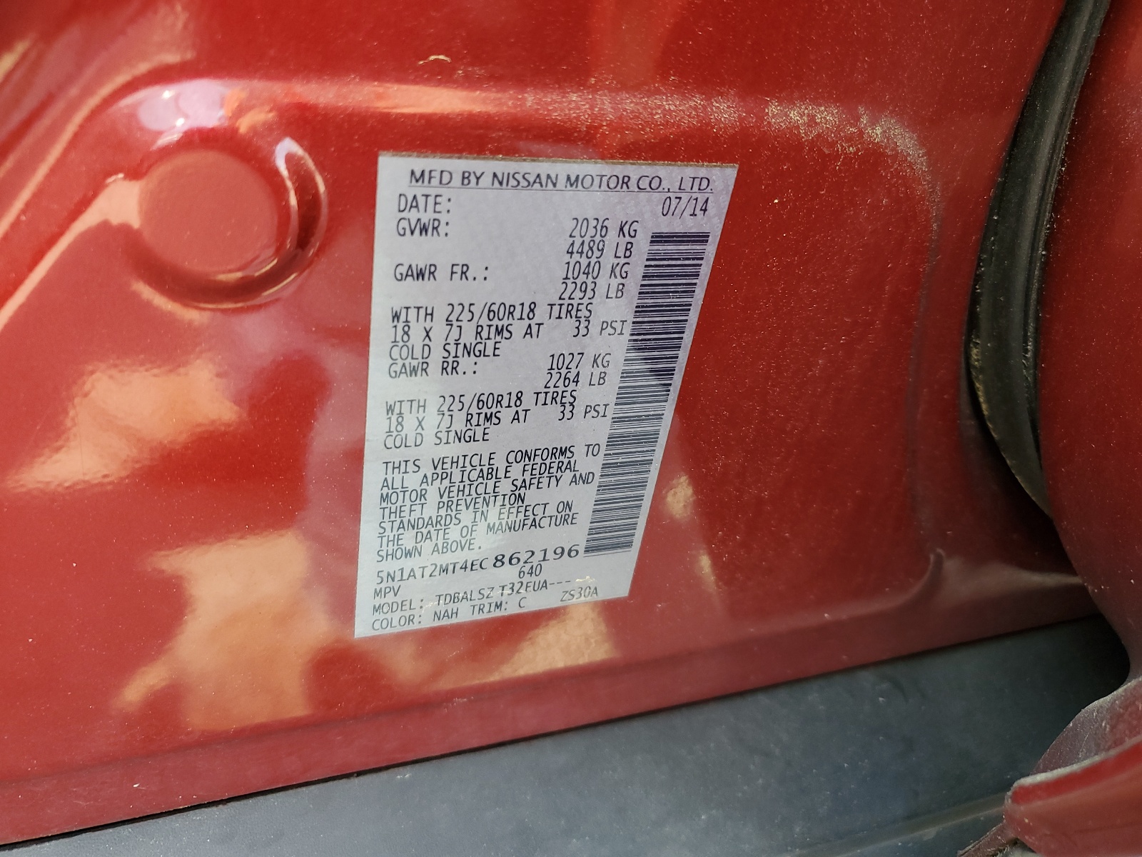 5N1AT2MT4EC862196 2014 Nissan Rogue S