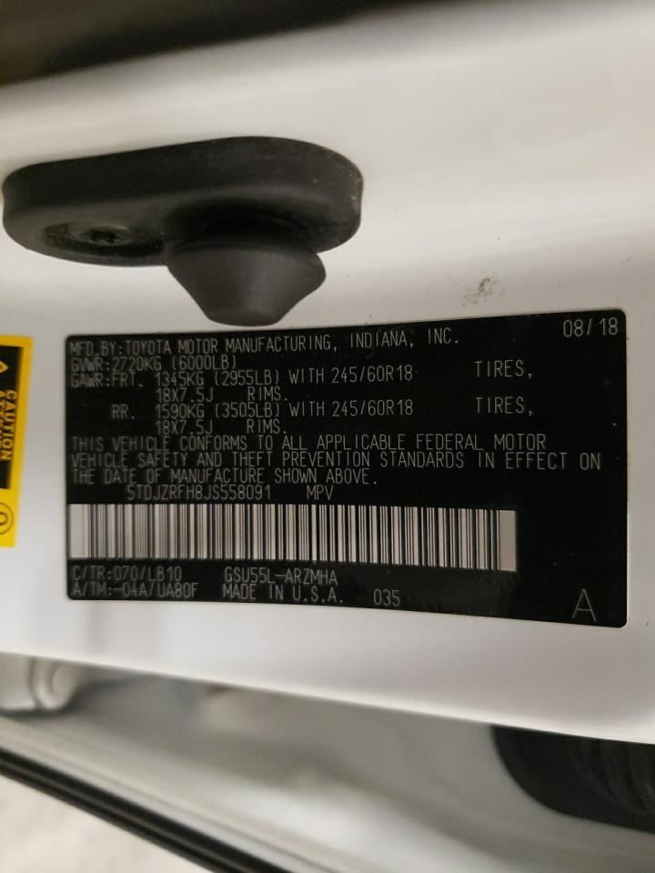 2018 Toyota Highlander Se VIN: 5TDJZRFH8JS558091 Lot: 65150824