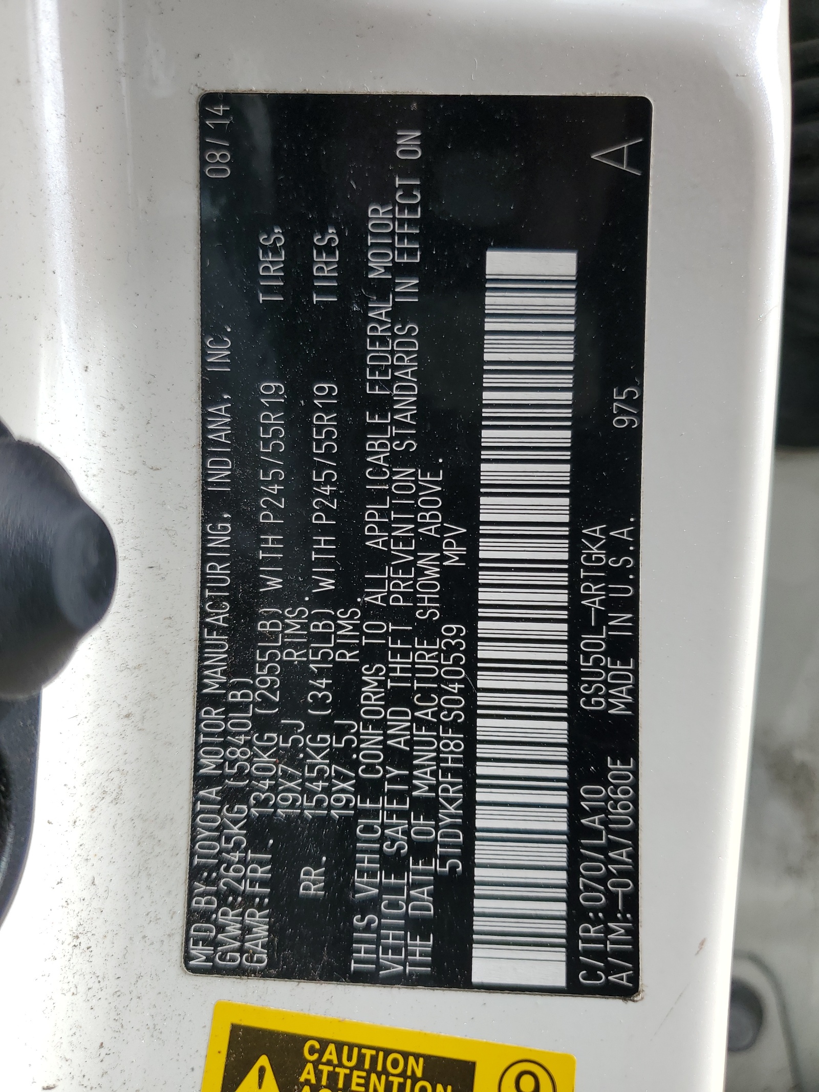 5TDYKRFH8FS040539 2015 Toyota Highlander Limited