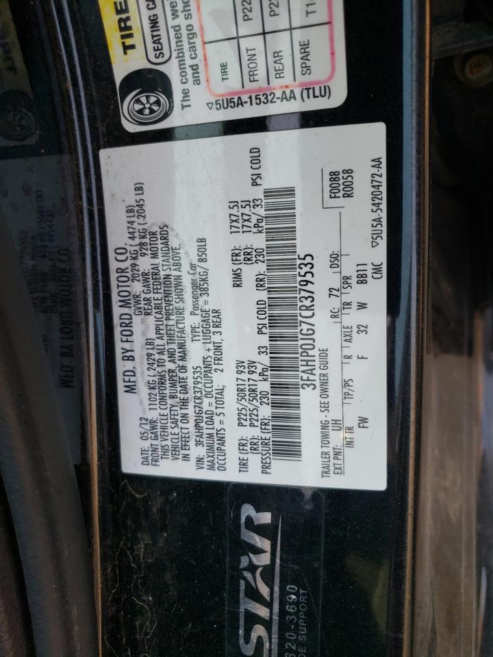 2012 Ford Fusion Sel VIN: 3FAHP0JG7CR379535 Lot: 63821594