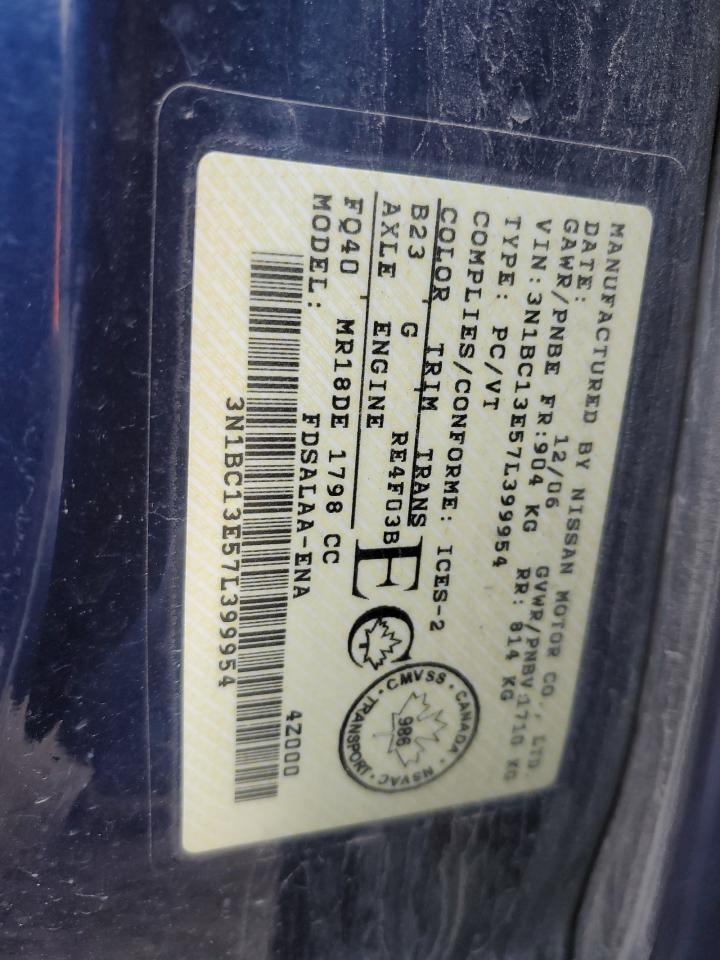 2007 Nissan Versa S VIN: 3N1BC13E57L399954 Lot: 62596424