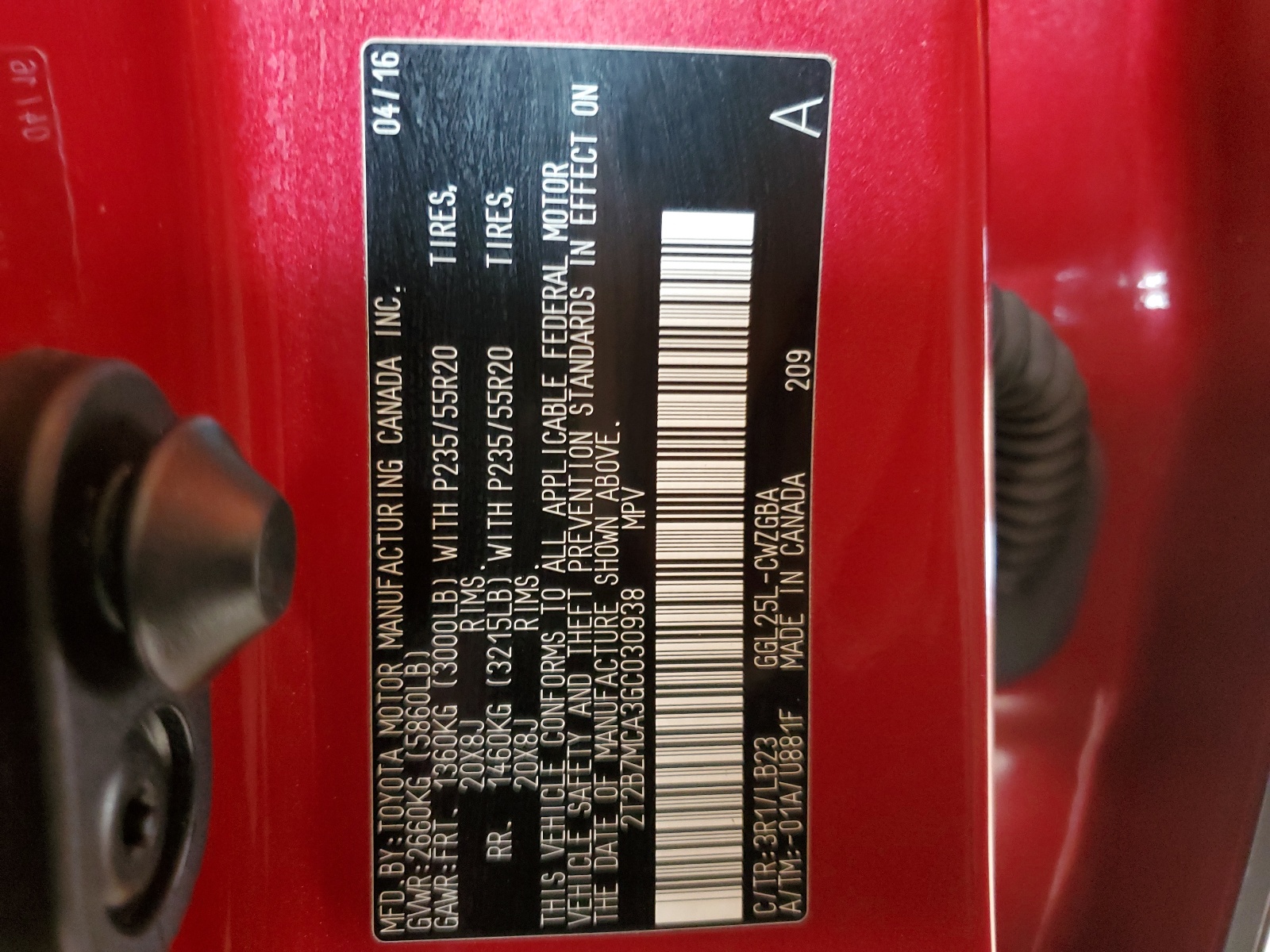 2T2BZMCA3GC030938 2016 Lexus Rx 350 Base