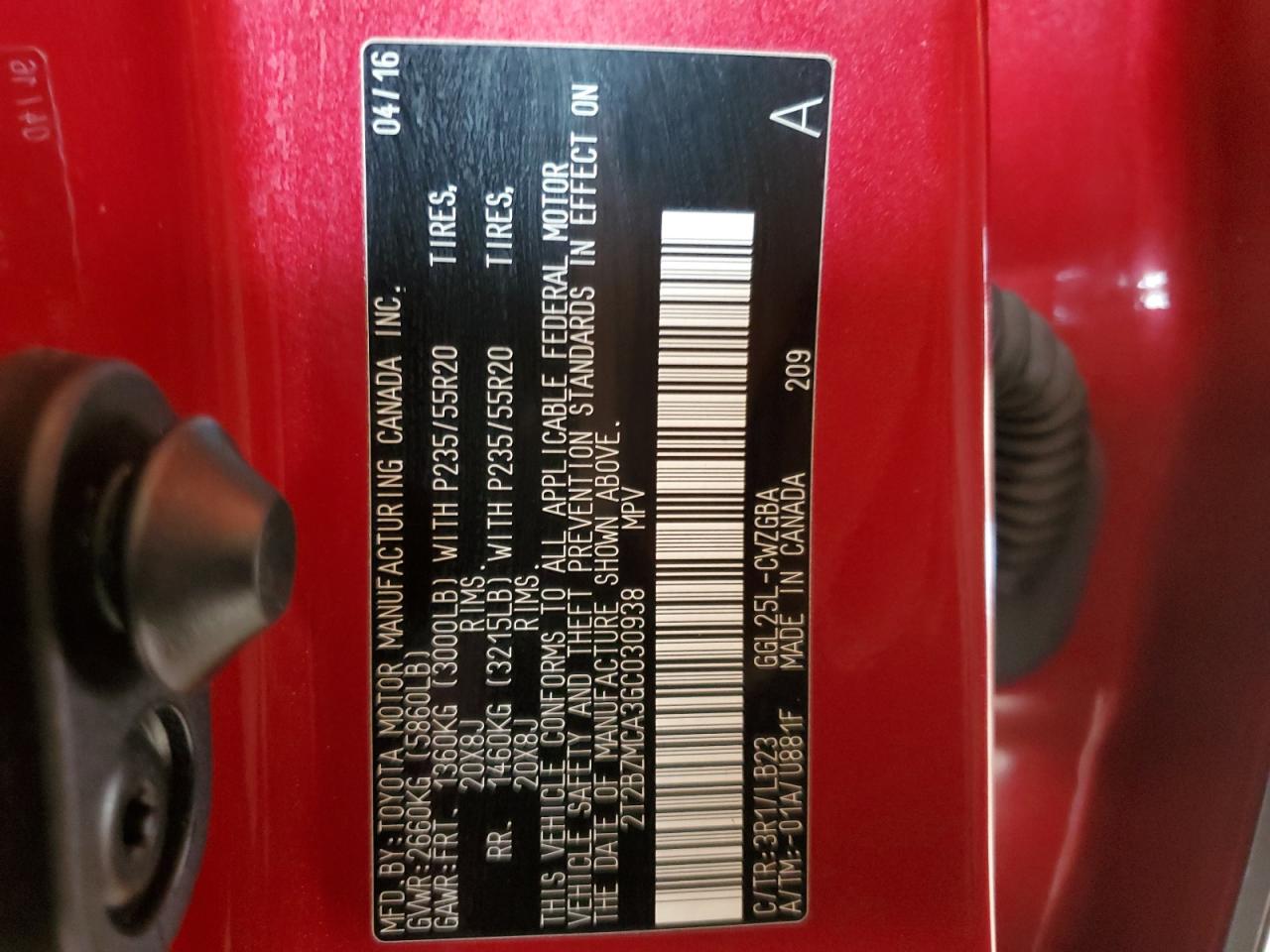 2016 Lexus Rx 350 Base VIN: 2T2BZMCA3GC030938 Lot: 64231504