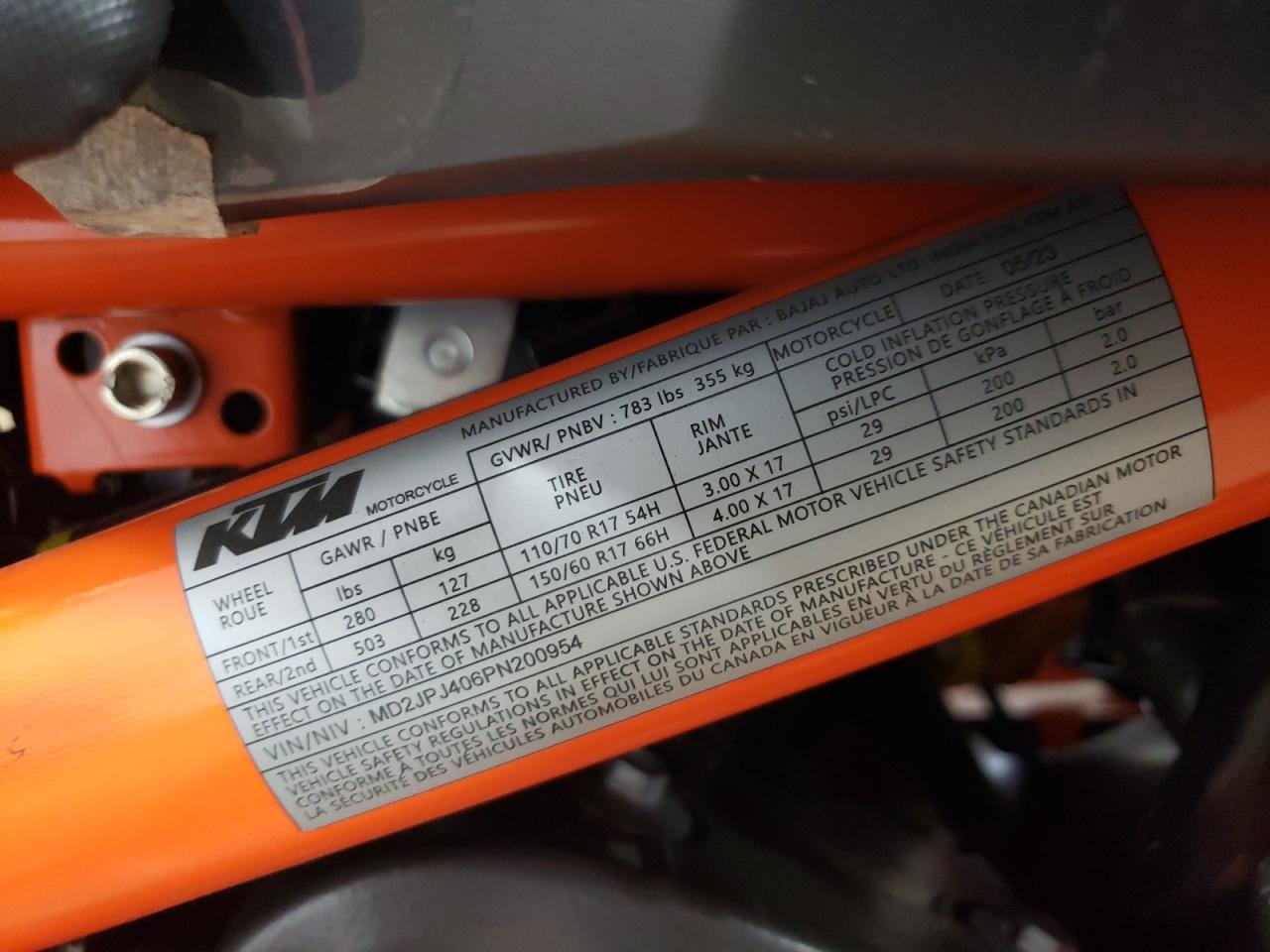 2023 Ktm 390 Duke VIN: MD2JPJ406PN200954 Lot: 62731444