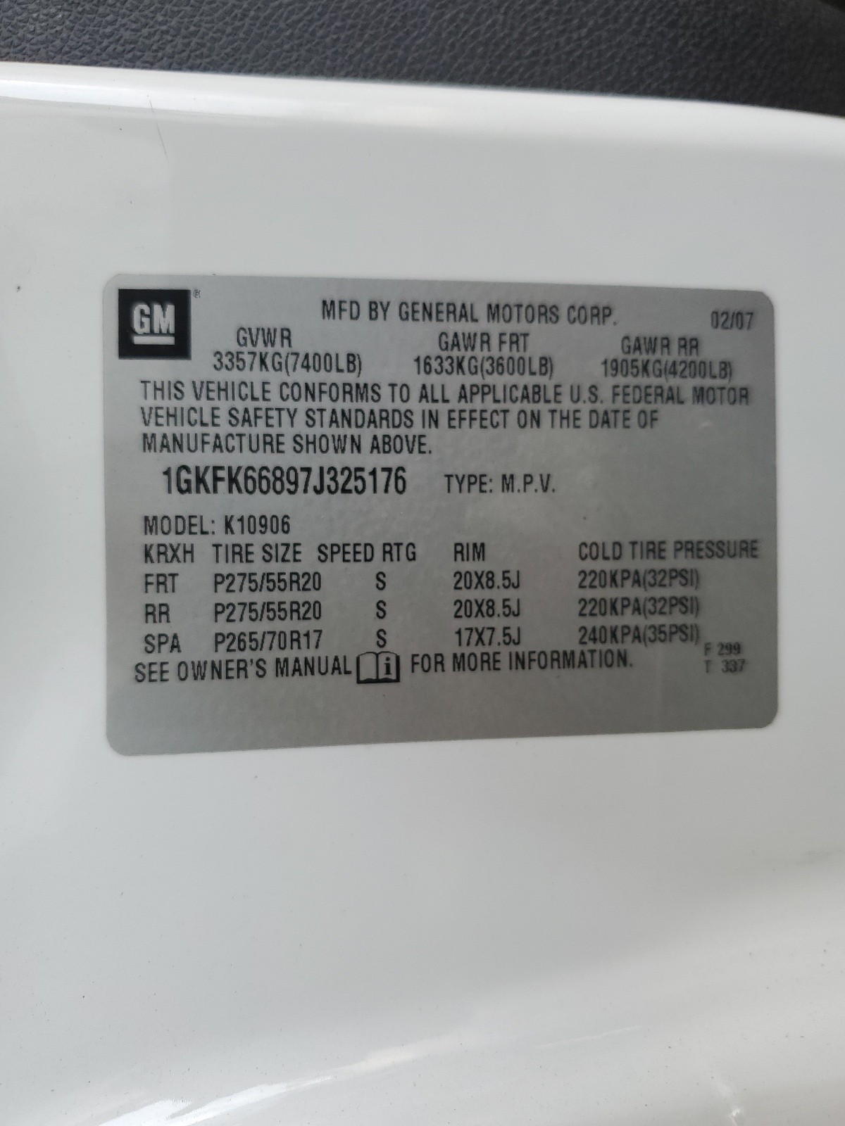 1GKFK66897J325176 2007 GMC Yukon Xl Denali