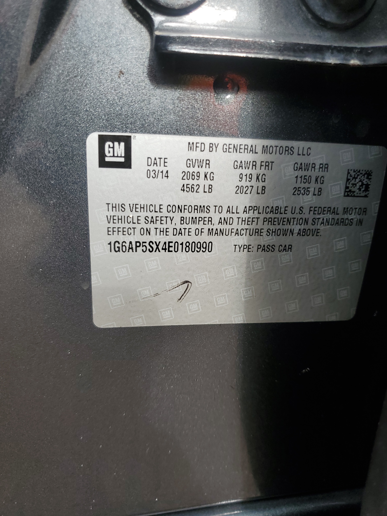 1G6AP5SX4E0180990 2014 Cadillac Cts