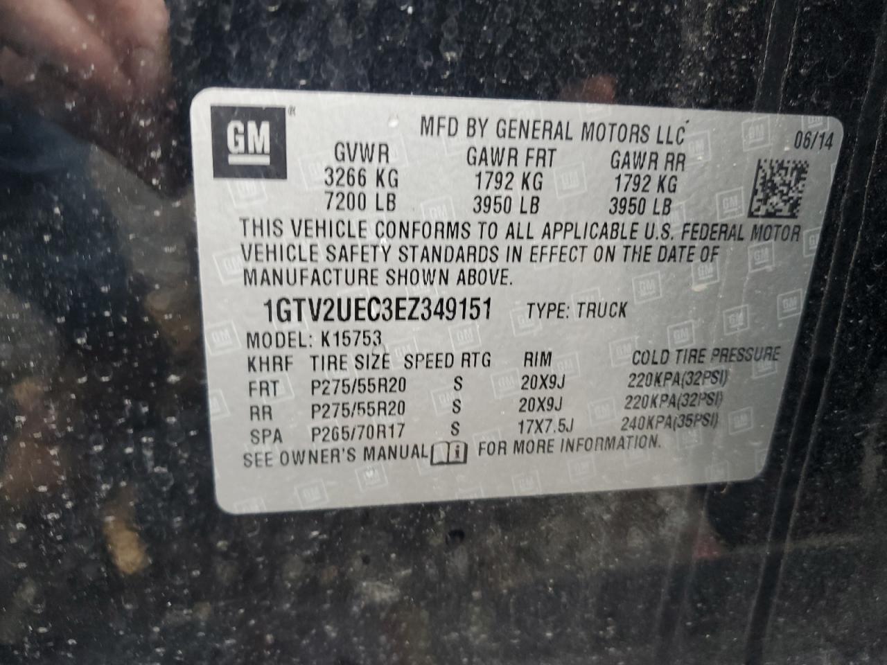 1GTV2UEC3EZ349151 2014 GMC Sierra K1500 Sle