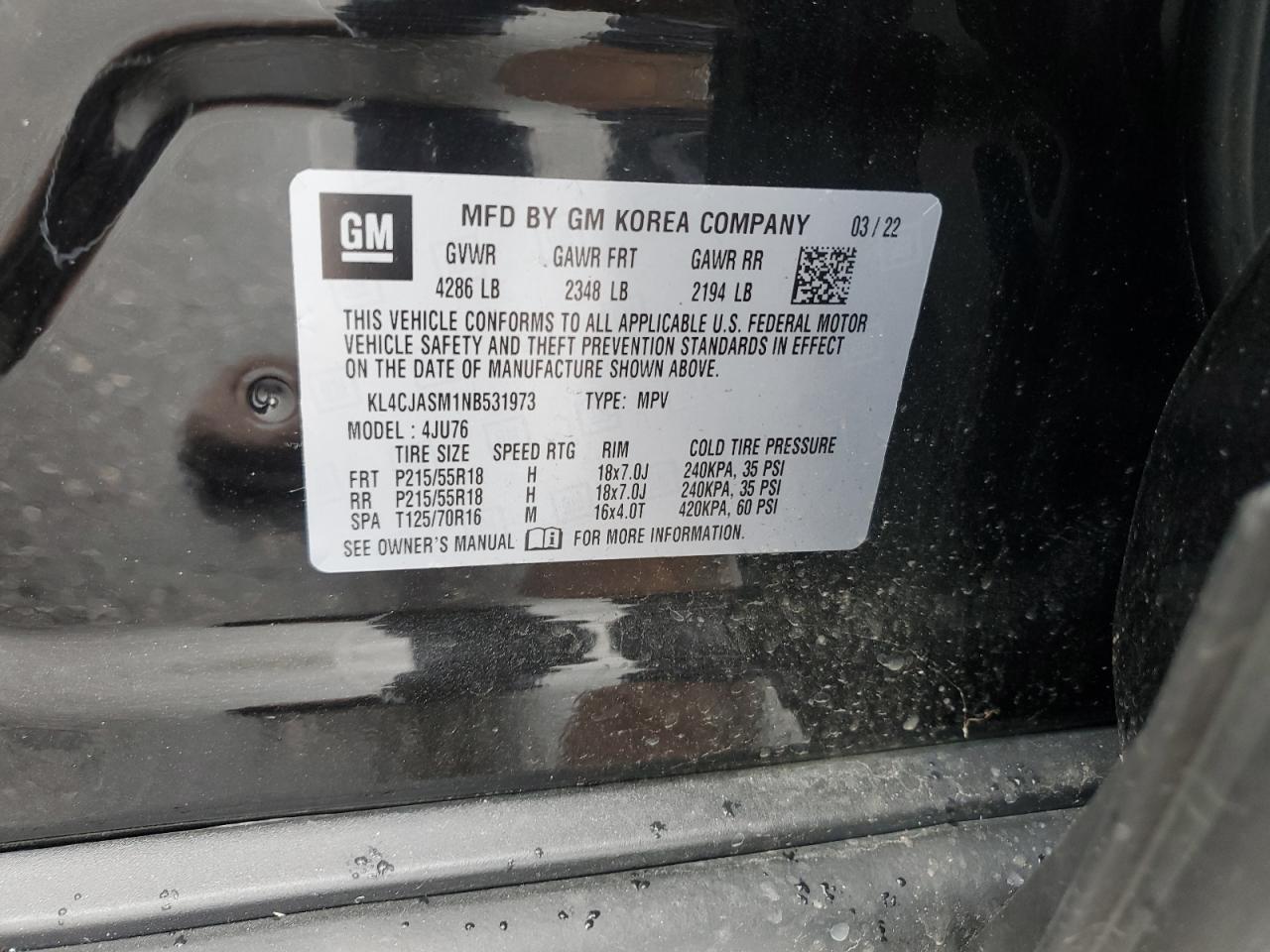 2022 Buick Encore Preferred VIN: KL4CJASM1NB531973 Lot: 64850204