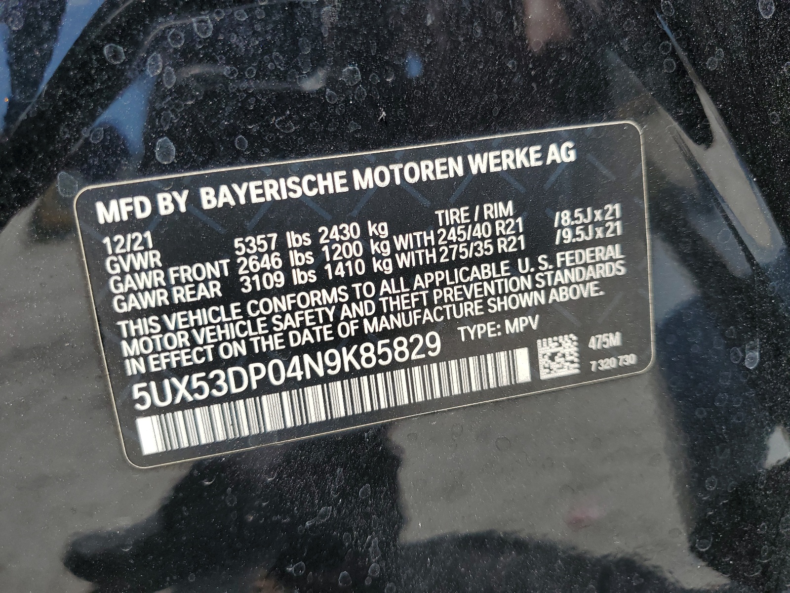 5UX53DP04N9K85829 2022 BMW X3 xDrive30I