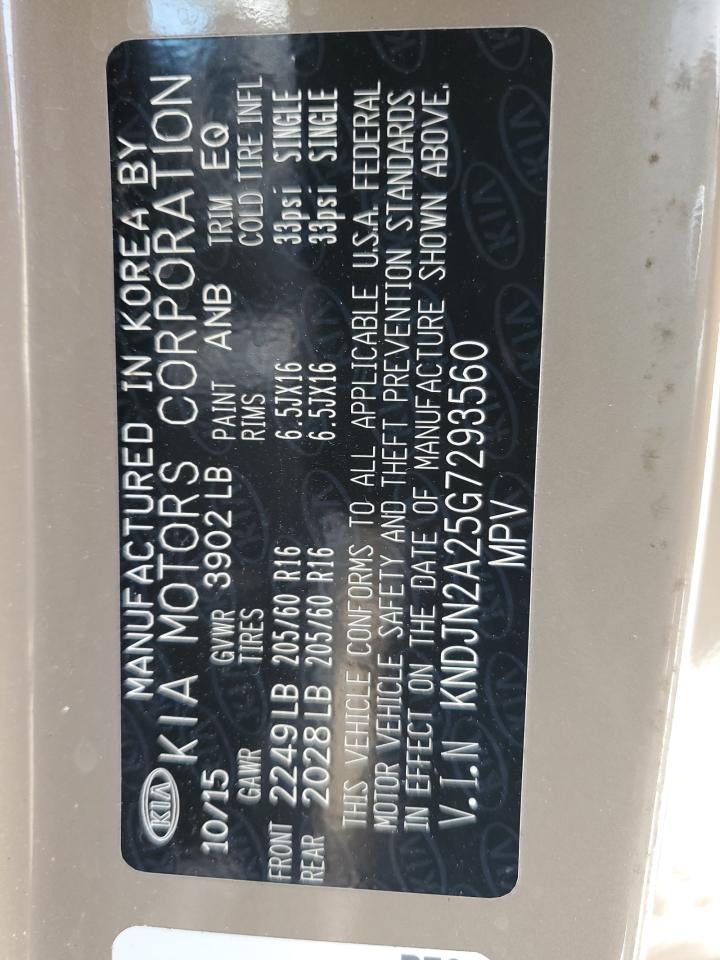 2016 Kia Soul VIN: KNDJN2A25G7293560 Lot: 61478534