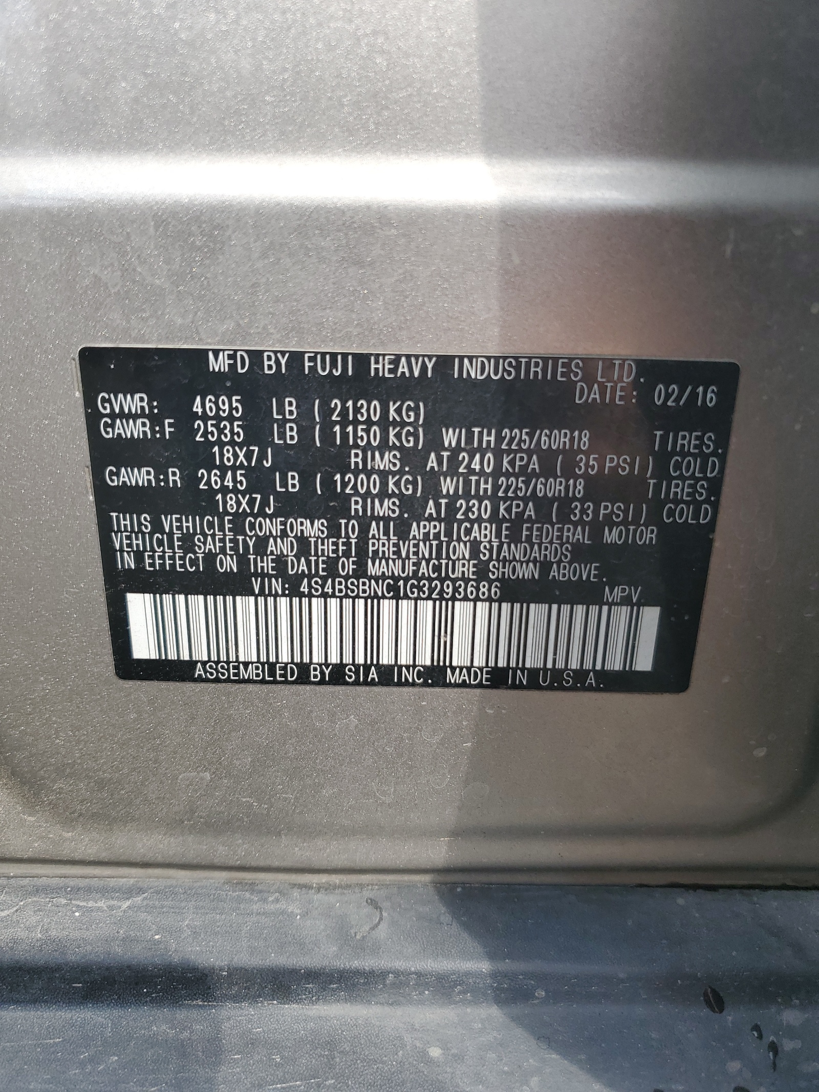 4S4BSBNC1G3293686 2016 Subaru Outback 2.5I Limited