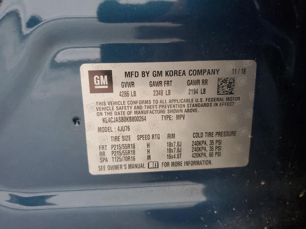 2019 Buick Encore Preferred VIN: KL4CJASB0KB800264 Lot: 63903894