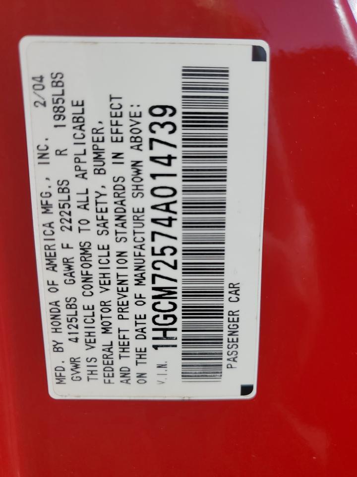 2004 Honda Accord Ex VIN: 1HGCM72574A014739 Lot: 63306484