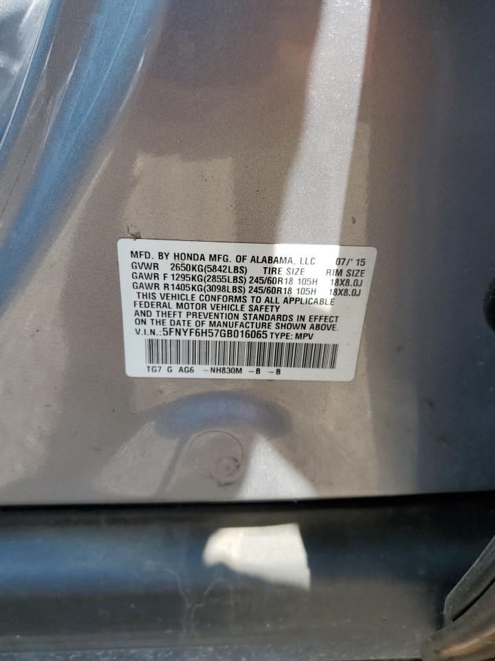 2016 Honda Pilot Exl VIN: 5FNYF6H57GB016065 Lot: 62817154