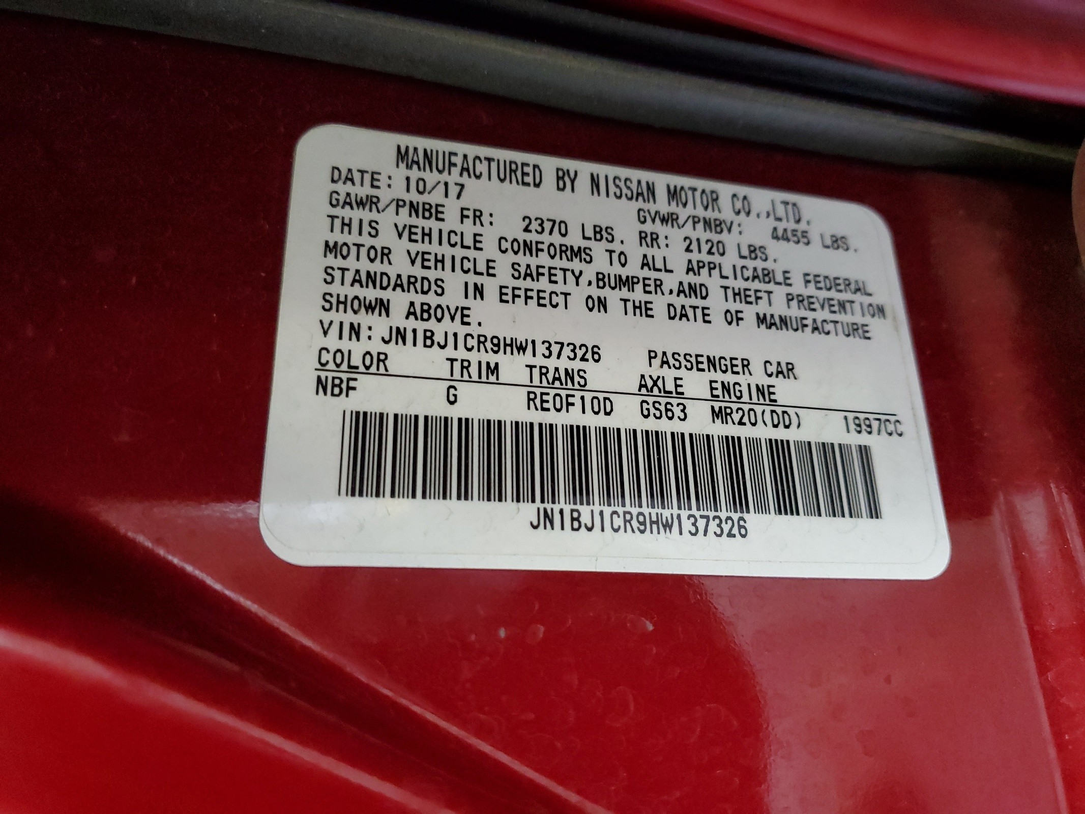 JN1BJ1CR9HW137326 2017 Nissan Rogue Sport S