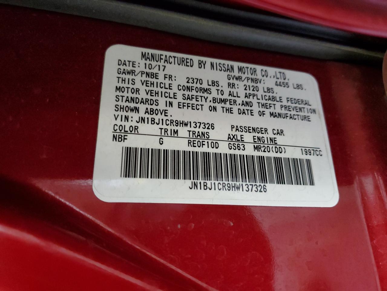 2017 Nissan Rogue Sport S VIN: JN1BJ1CR9HW137326 Lot: 63526624