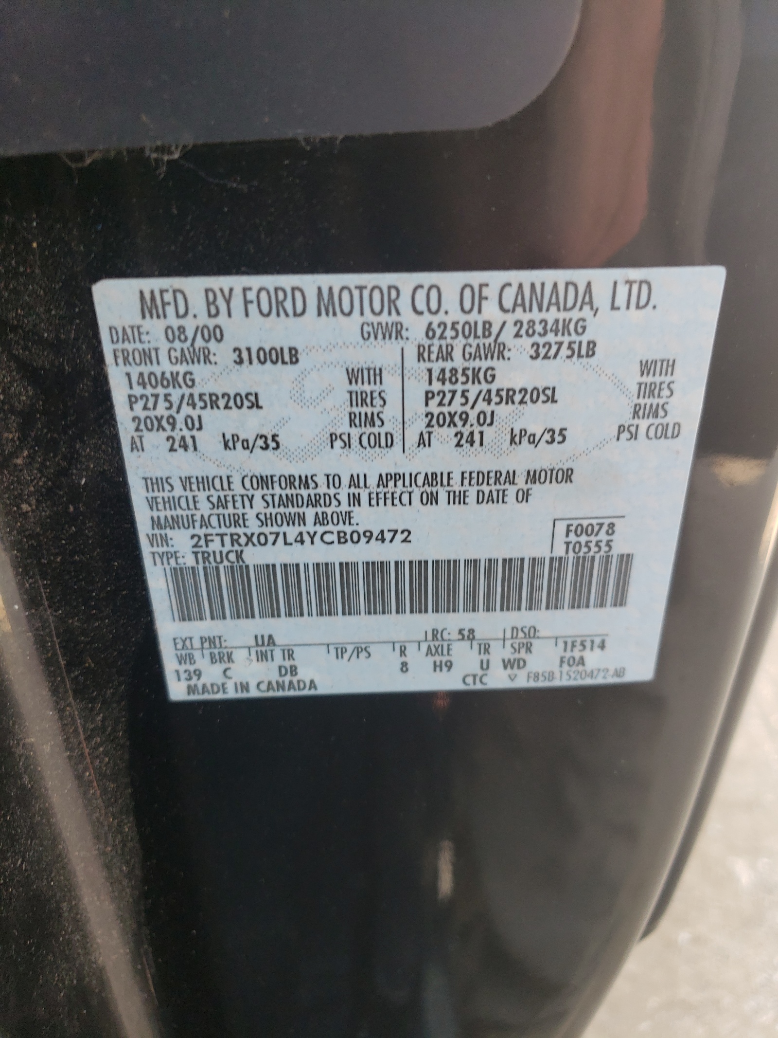 2FTRX07L4YCB09472 2000 Ford F150