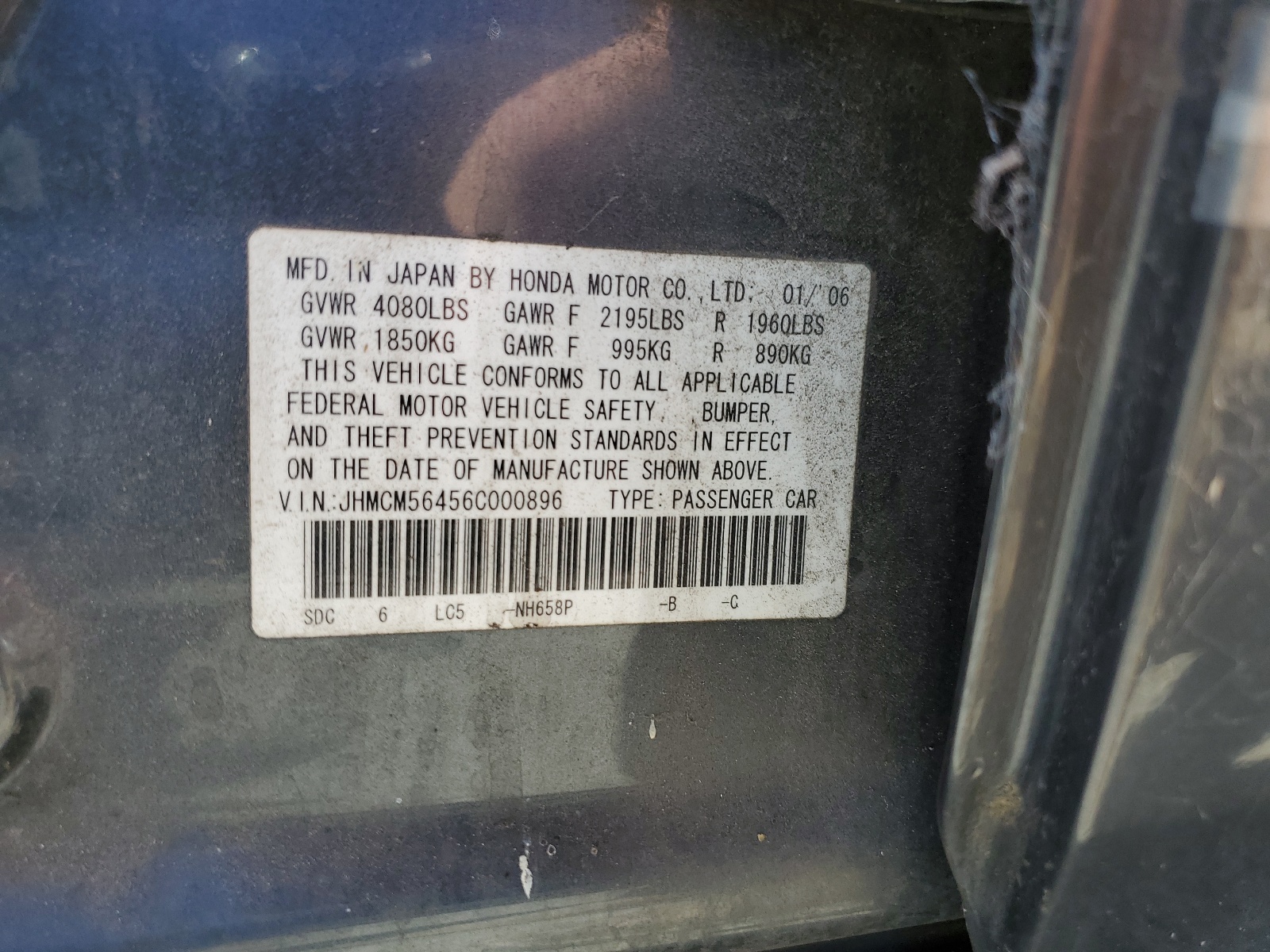 JHMCM56456C000896 2006 Honda Accord Lx