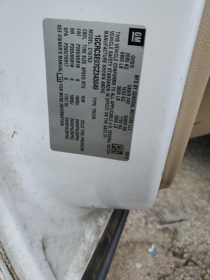 2012 Chevrolet Silverado C1500 Lt VIN: 1GCRCSE07CZ343049 Lot: 62349784