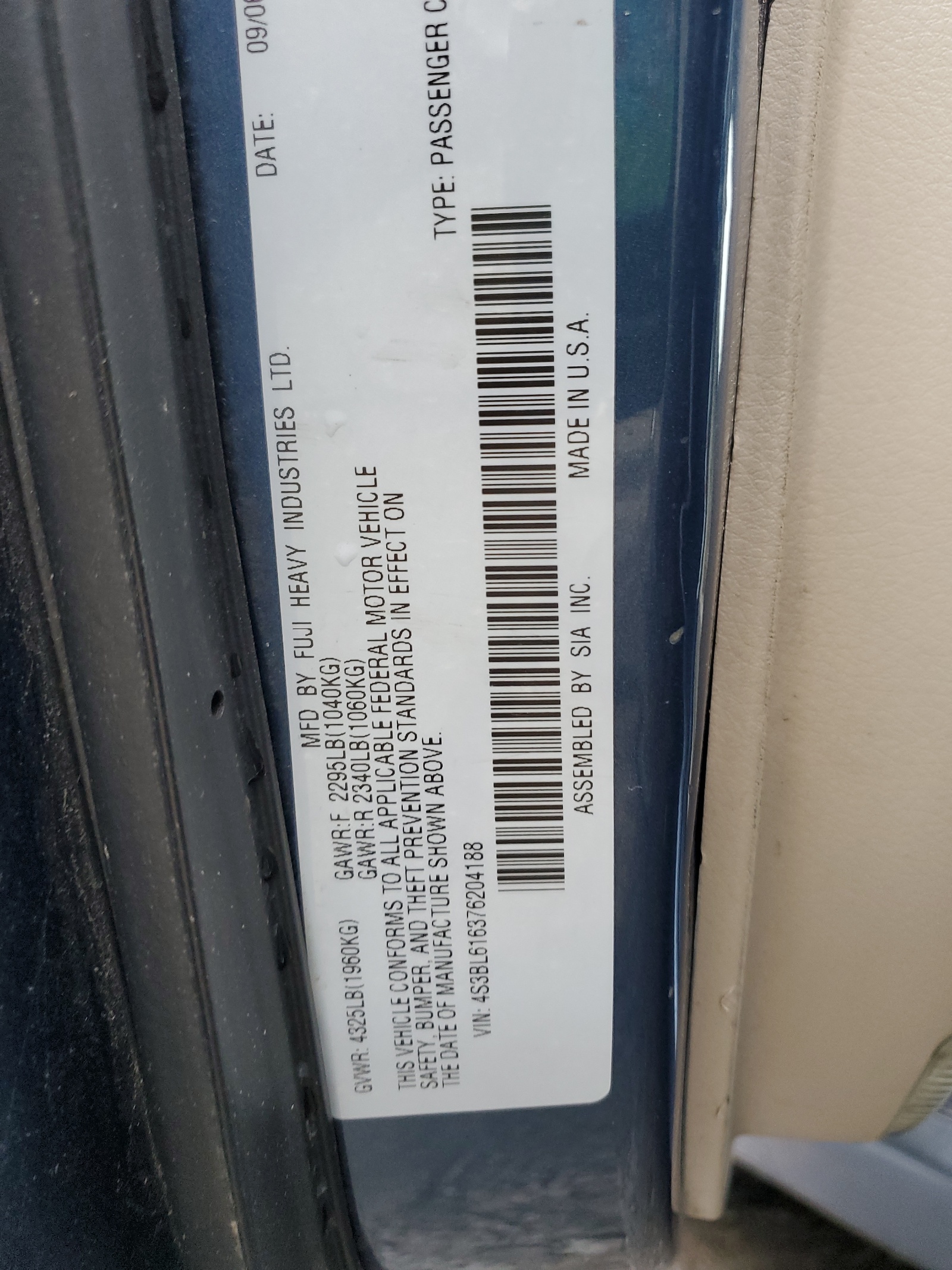 4S3BL616376204188 2007 Subaru Legacy 2.5I