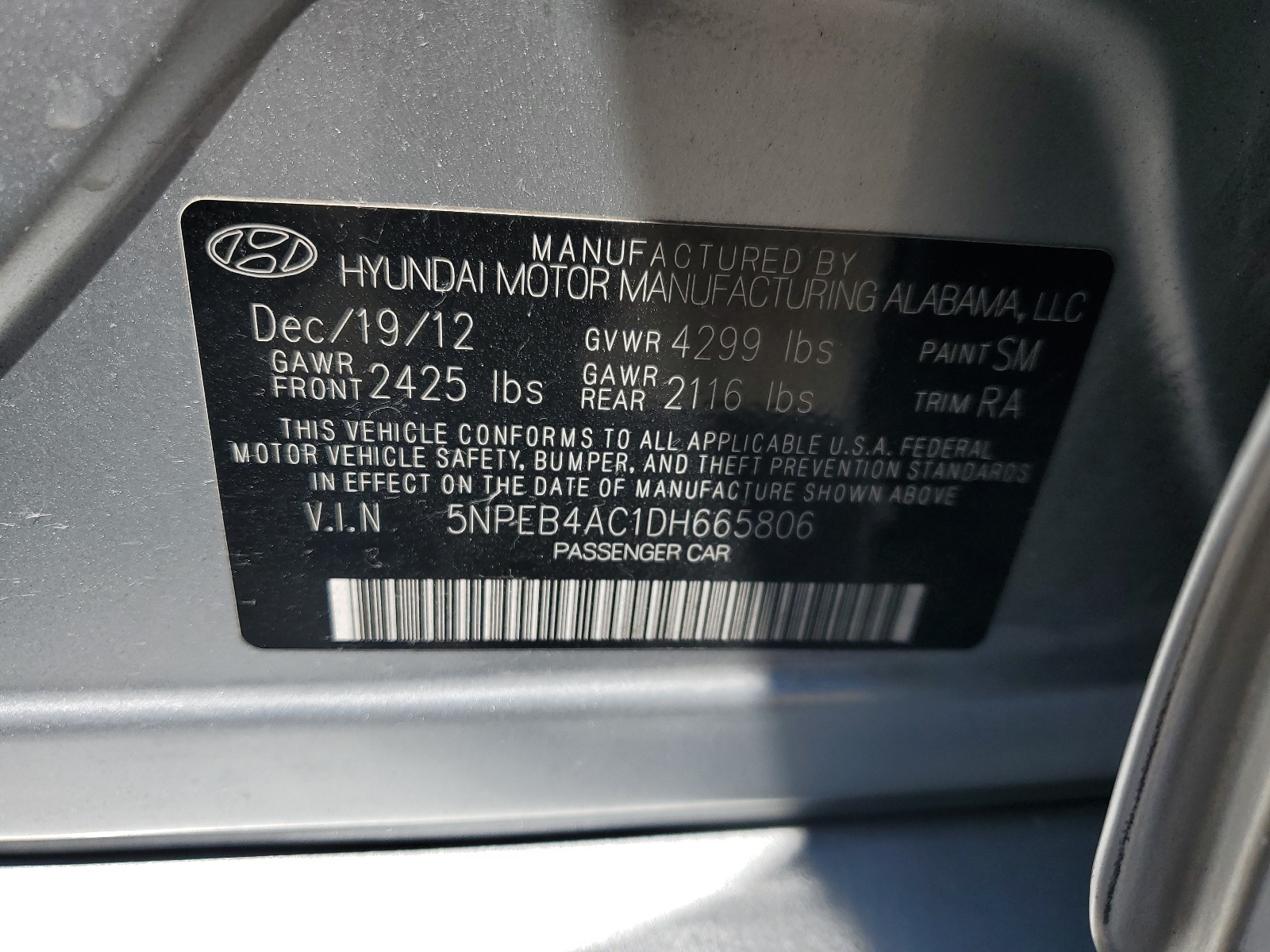5NPEB4AC1DH665806 2013 Hyundai Sonata Gls