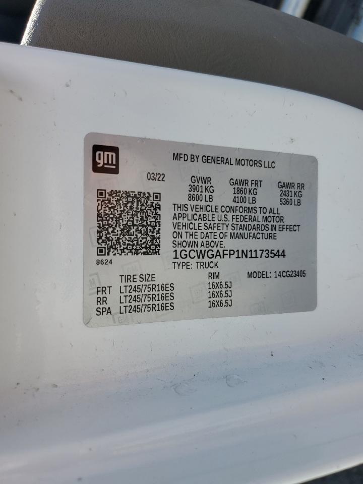 2022 Chevrolet Express G2500 VIN: 1GCWGAFP1N1173544 Lot: 65014324