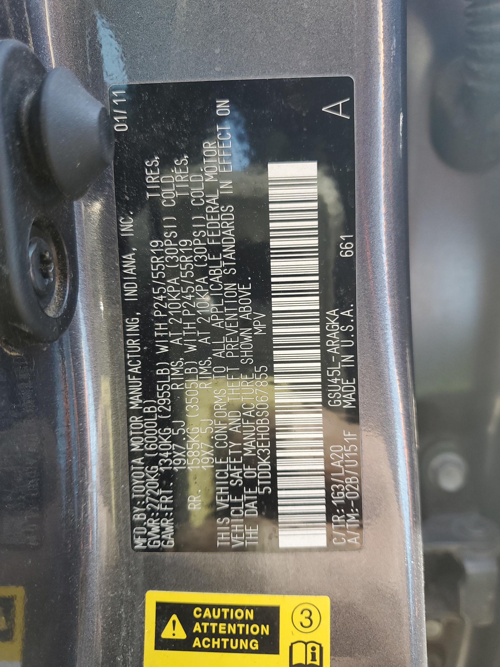 5TDDK3EH0BS067855 2011 Toyota Highlander Limited