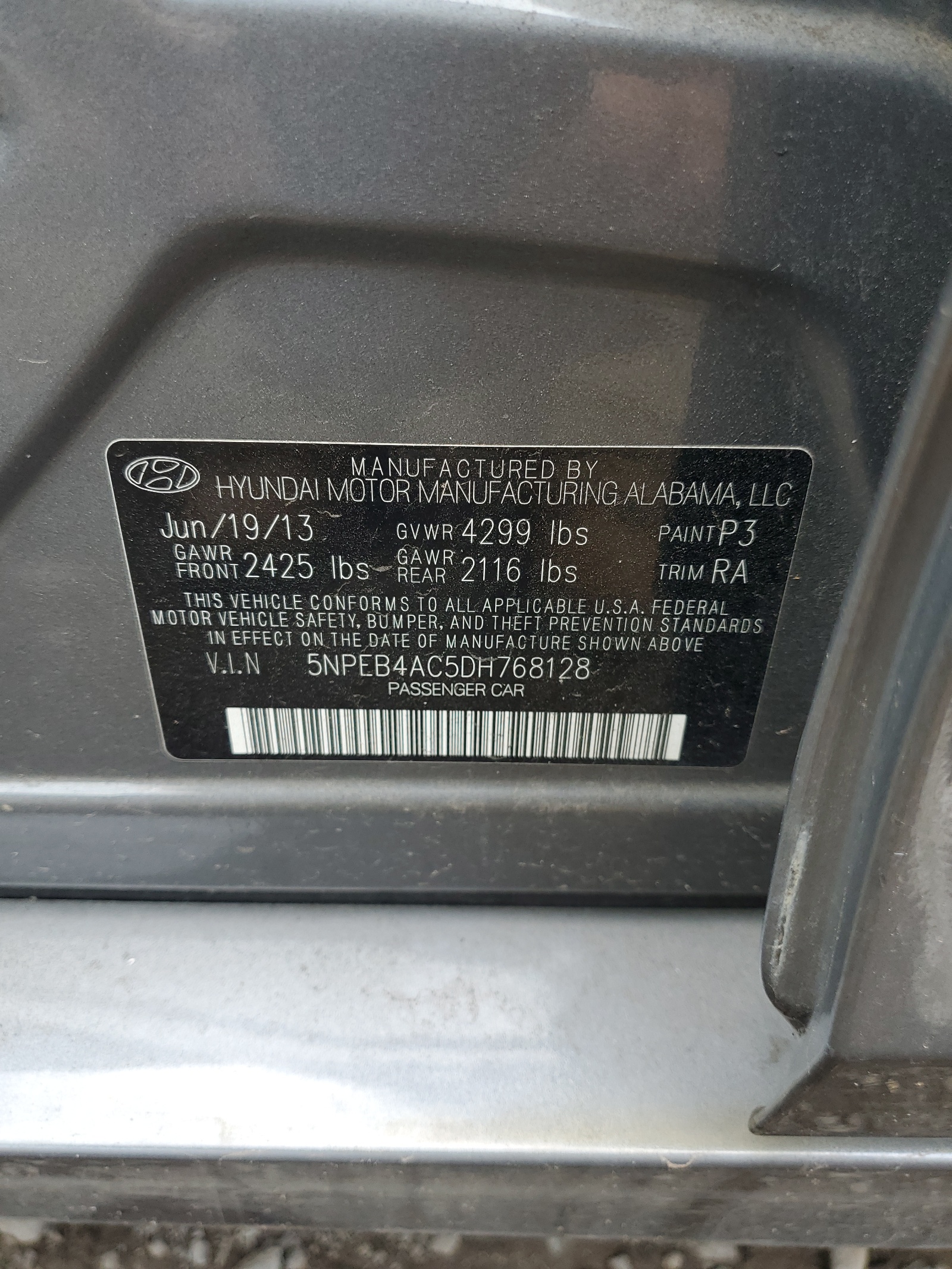 5NPEB4AC5DH768128 2013 Hyundai Sonata Gls