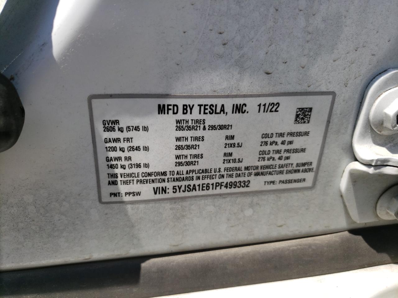 5YJSA1E61PF499332 2023 Tesla Model S