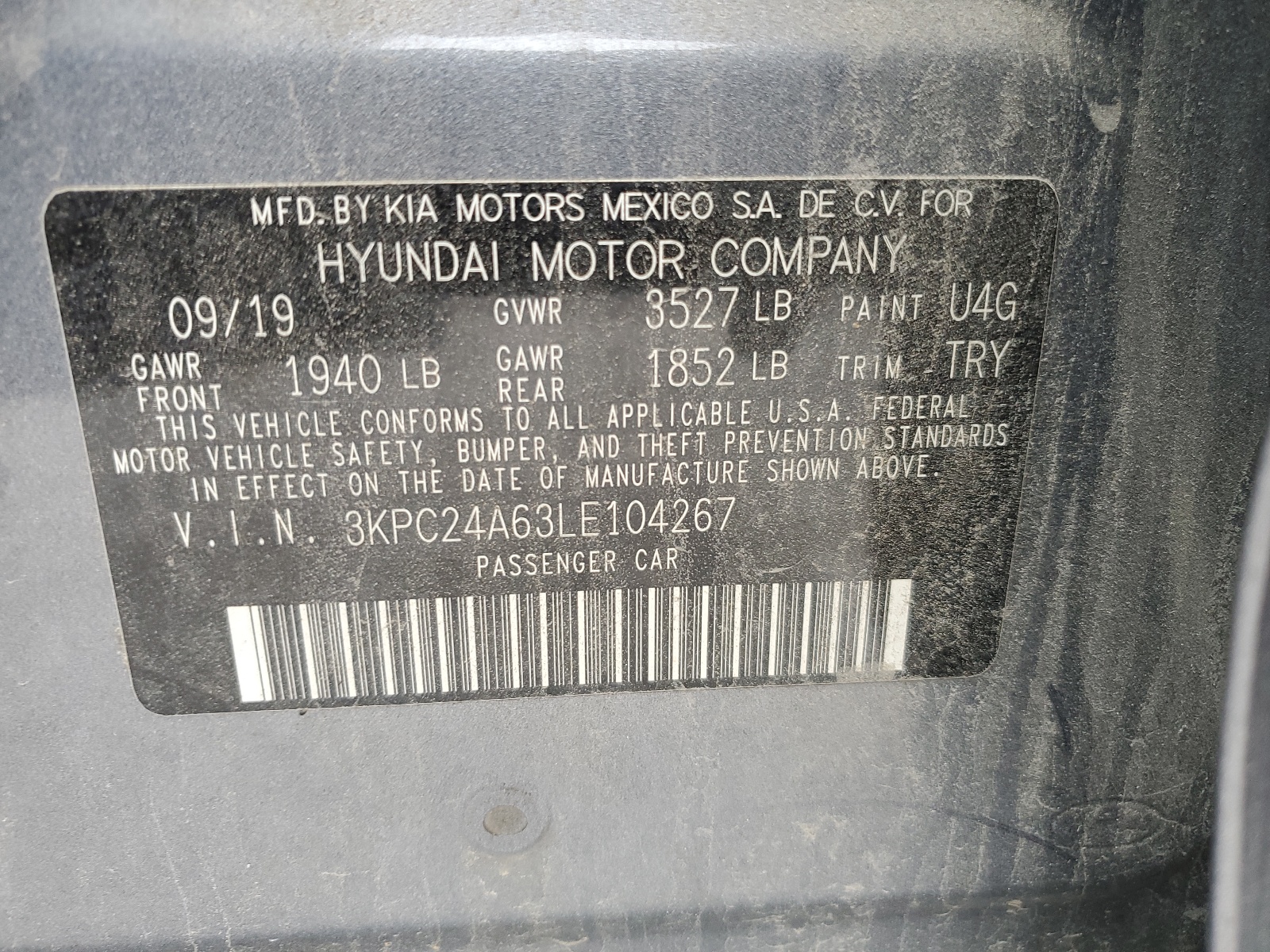 3KPC24A63LE104267 2020 Hyundai Accent Se