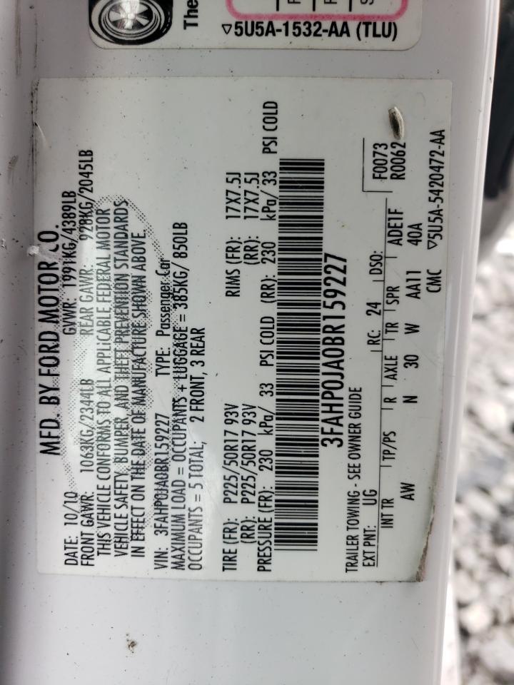 2011 Ford Fusion Sel VIN: 3FAHP0JA0BR159227 Lot: 64011344