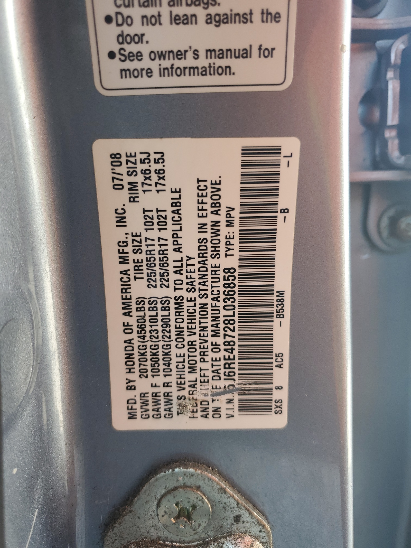 5J6RE48728L036858 2008 Honda Cr-V Exl