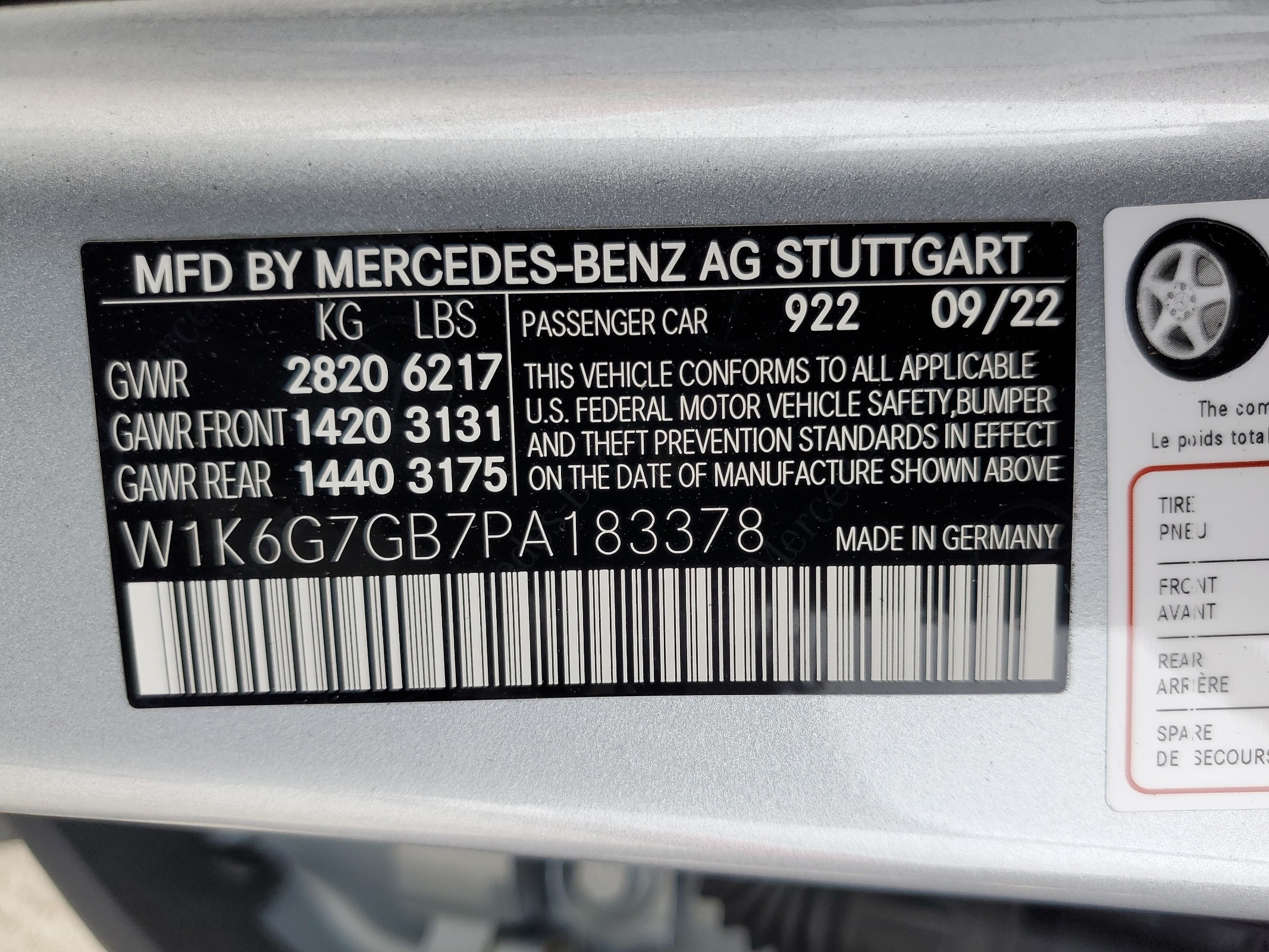 W1K6G7GB7PA183378 2023 Mercedes-Benz S 580 4Matic