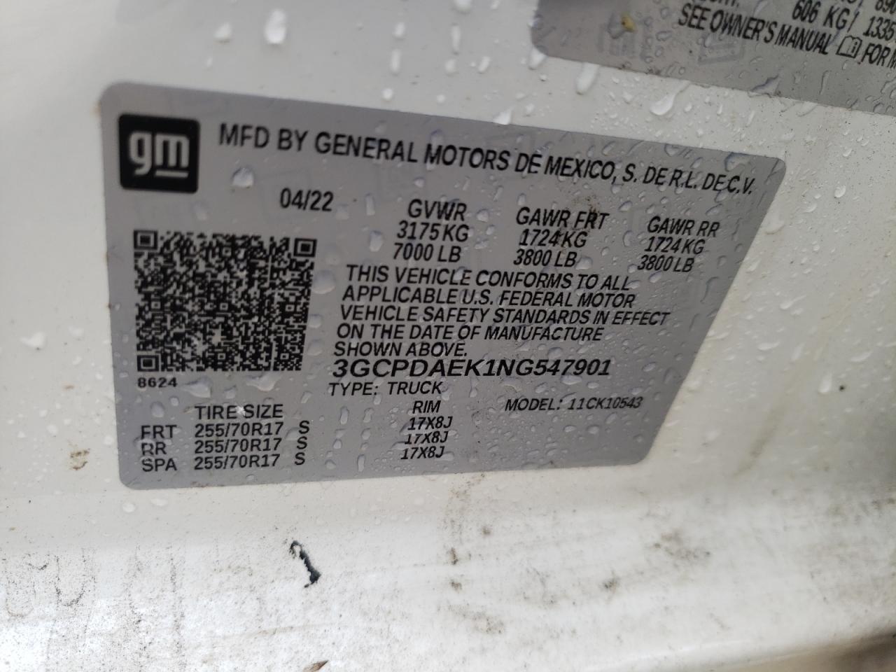 2022 Chevrolet Silverado K1500 VIN: 3GCPDAEK1NG547901 Lot: 80246415