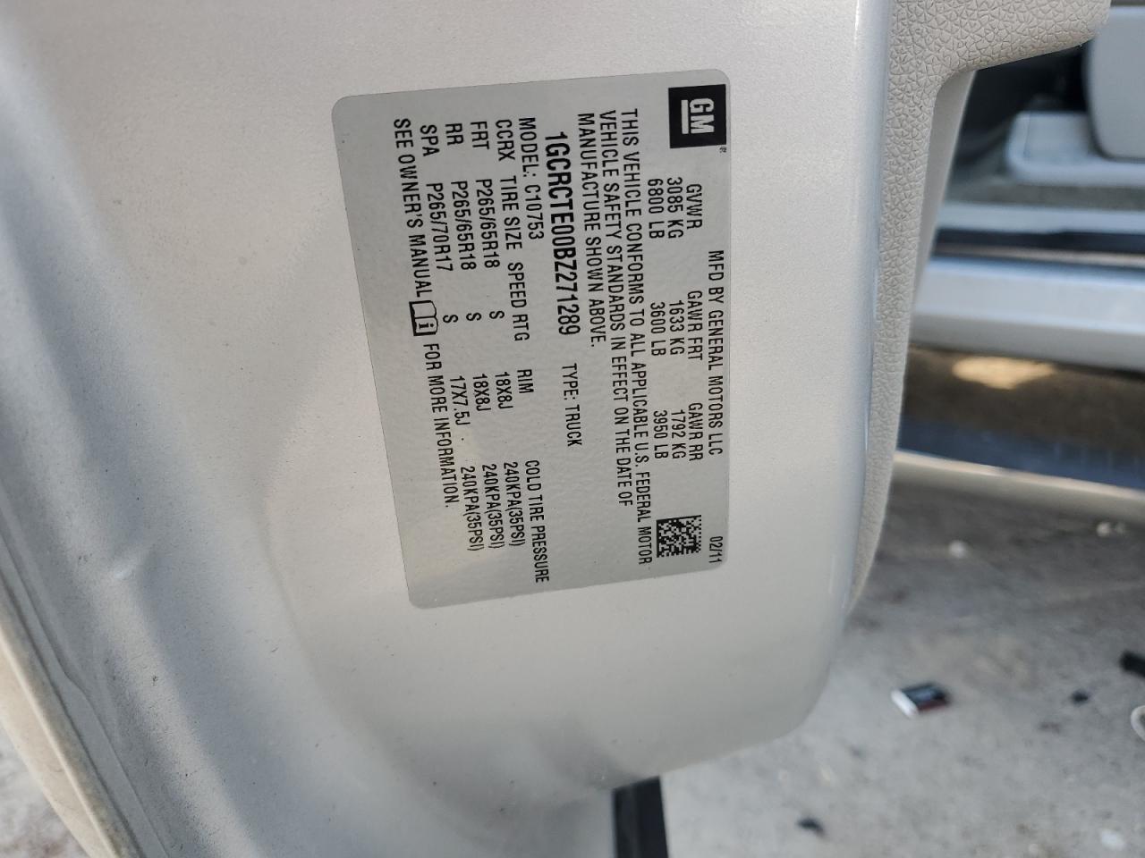 2011 Chevrolet Silverado C1500 Ltz VIN: 1GCRCTE00BZ271289 Lot: 63303574