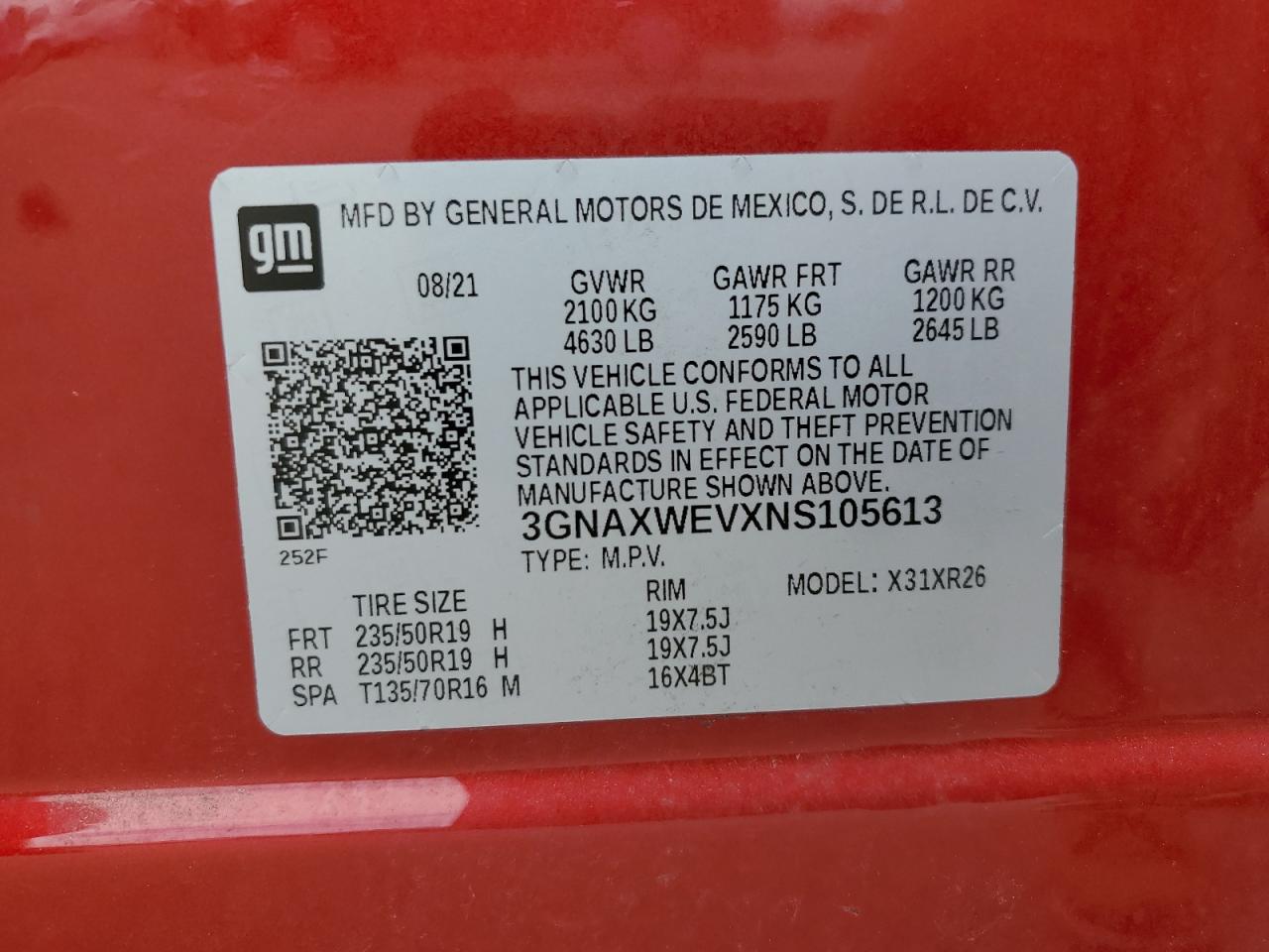 3GNAXWEVXNS105613 2022 CHEVROLET EQUINOX - Image 13