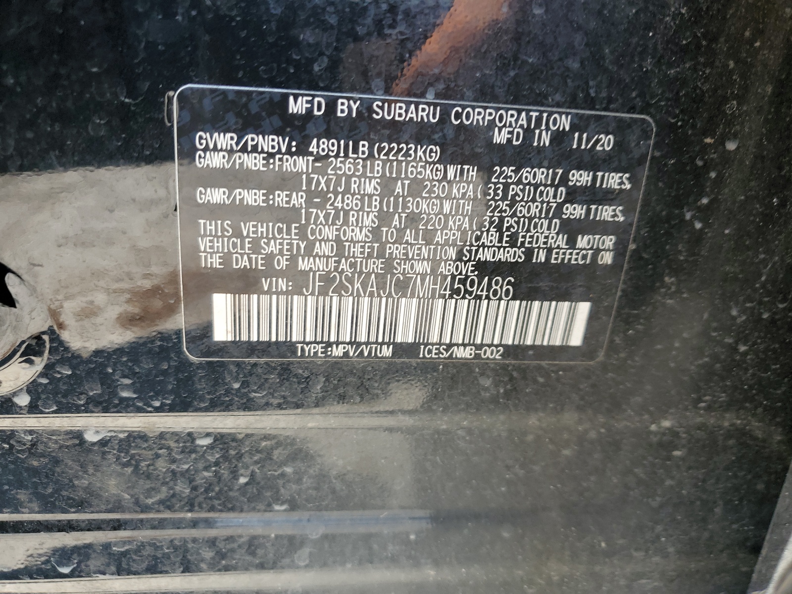 JF2SKAJC7MH459486 2021 Subaru Forester Premium