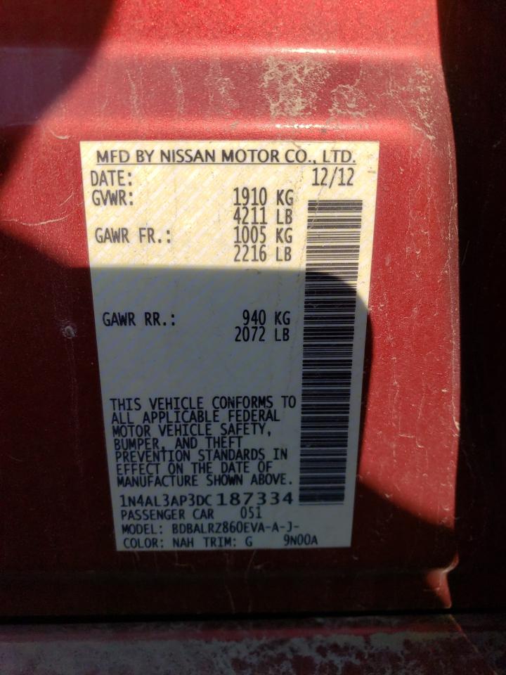 2013 Nissan Altima 2.5 VIN: 1N4AL3AP3DC187334 Lot: 62070844