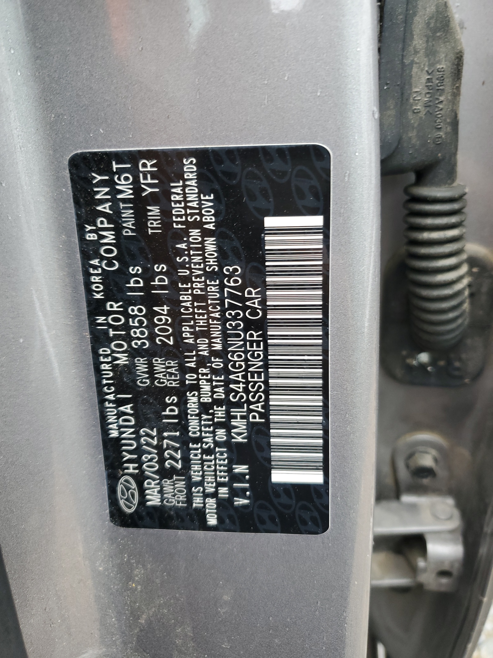 KMHLS4AG6NU337763 2022 Hyundai Elantra Sel