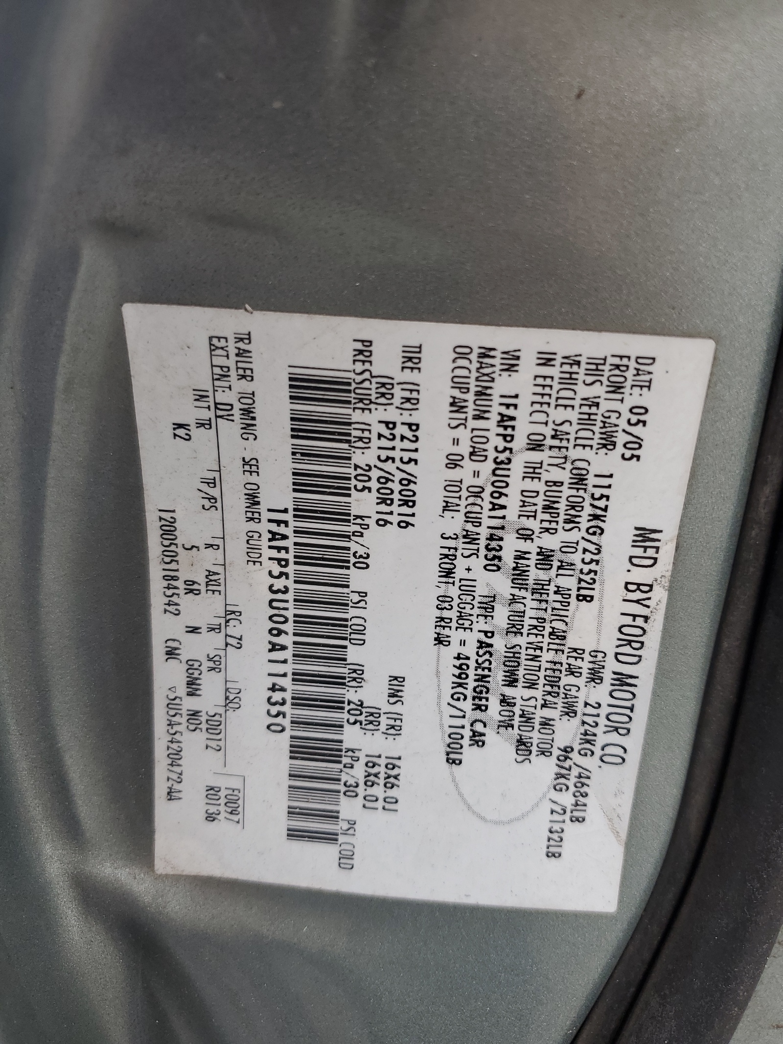 1FAFP53U06A114350 2006 Ford Taurus Se
