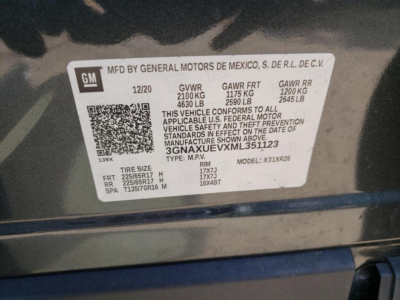 2021 Chevrolet Equinox Lt VIN: 3GNAXUEVXML351123 Lot: 63244434