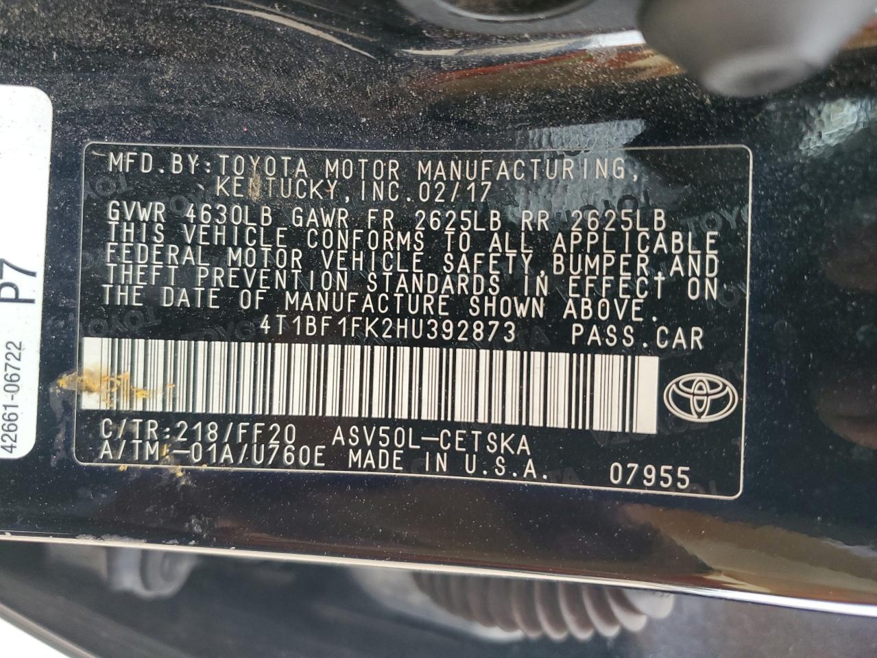 4T1BF1FK2HU392873 2017 TOYOTA CAMRY - Image 12