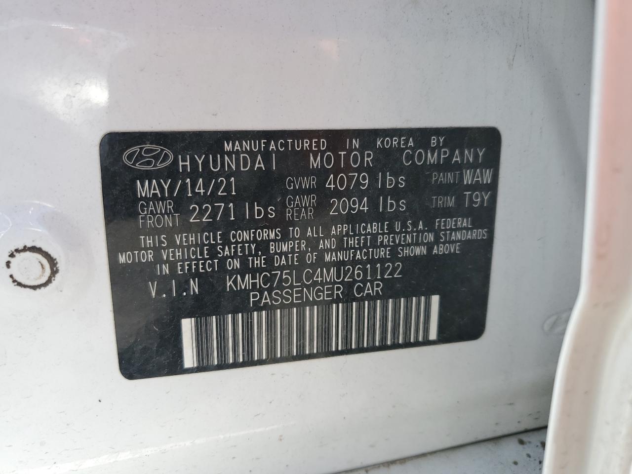 KMHC75LC4MU261122 2021 Hyundai Ioniq Se