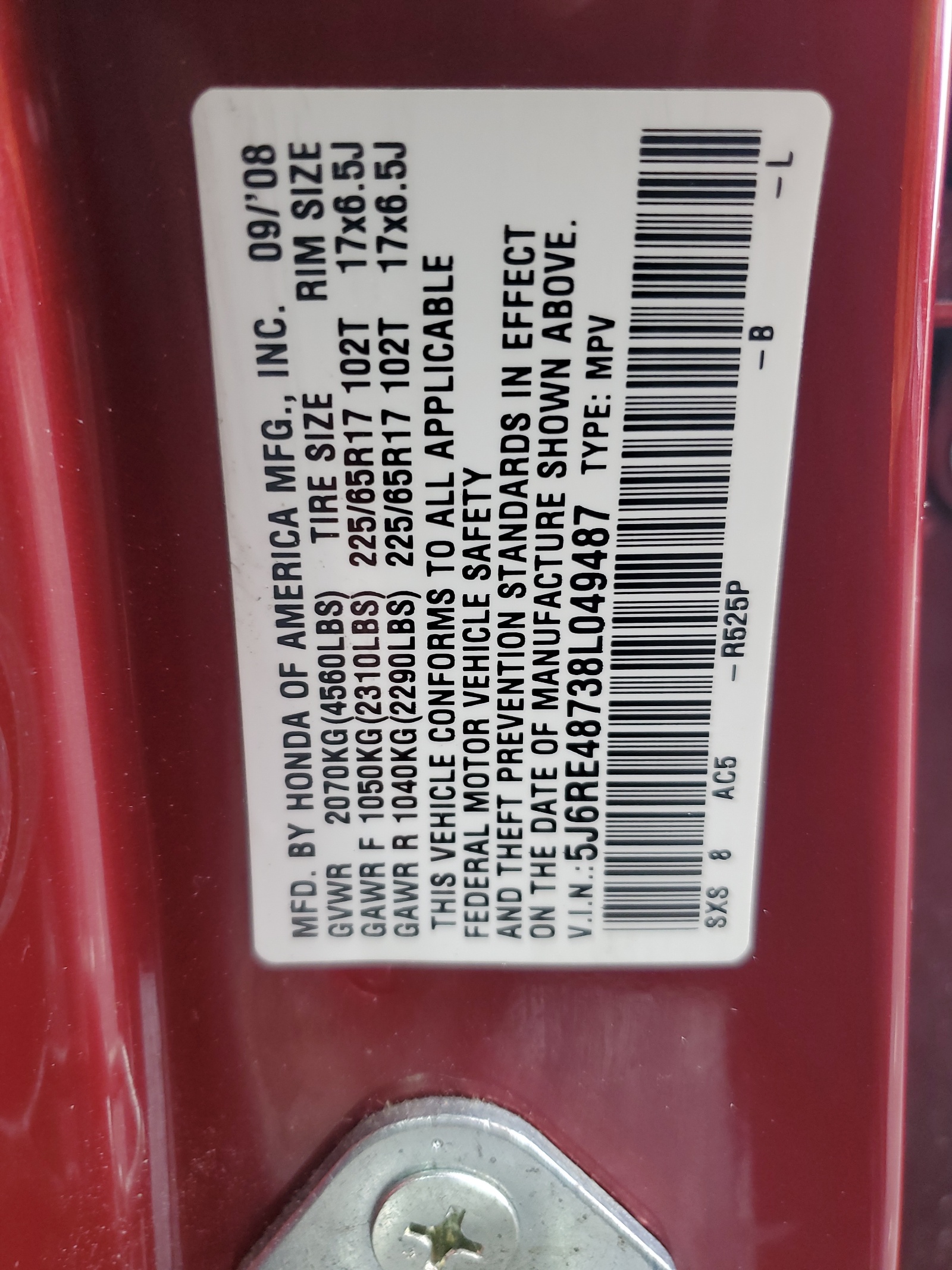 5J6RE48738L049487 2008 Honda Cr-V Exl