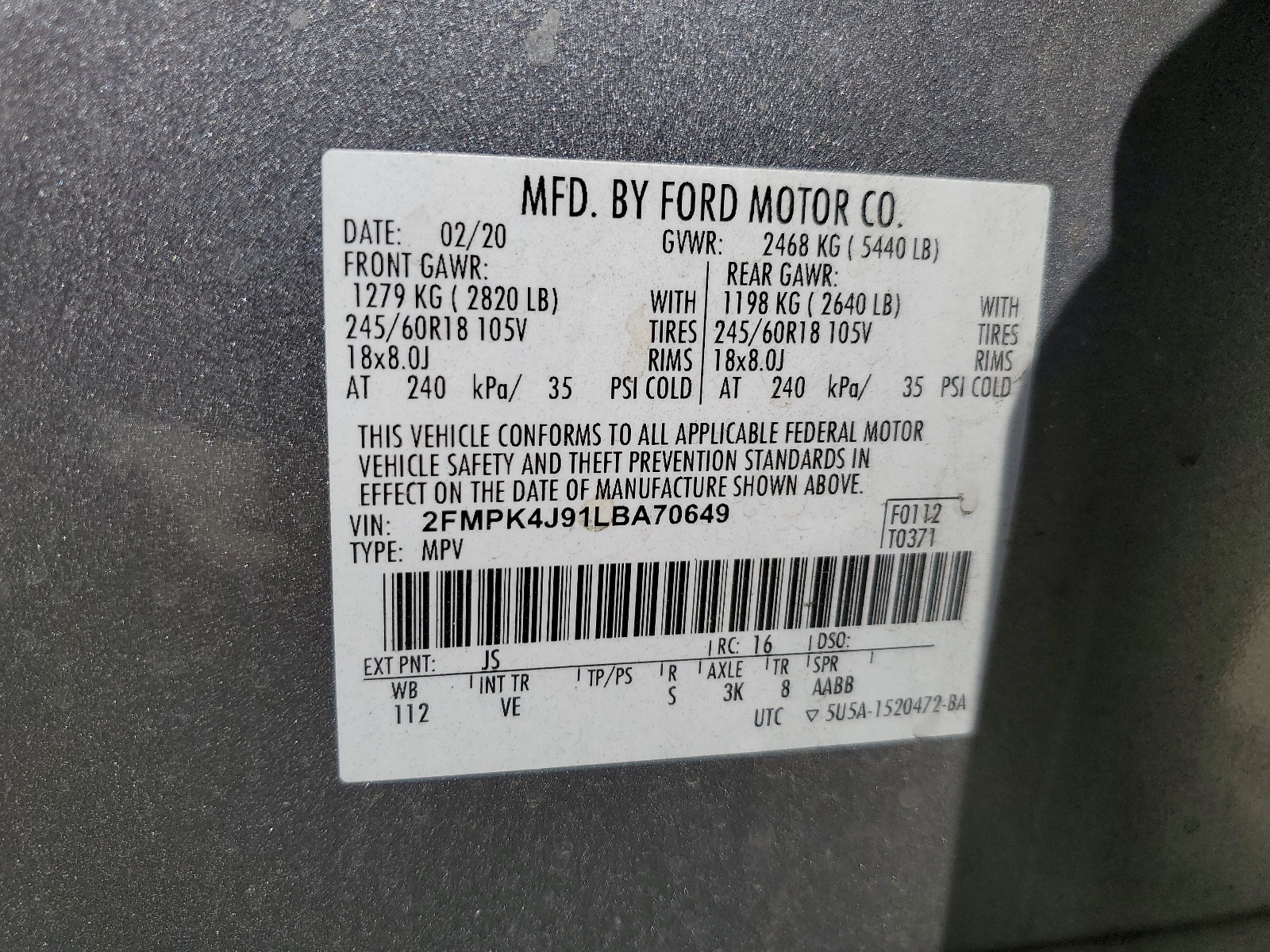 2FMPK4J91LBA70649 2020 Ford Edge Sel