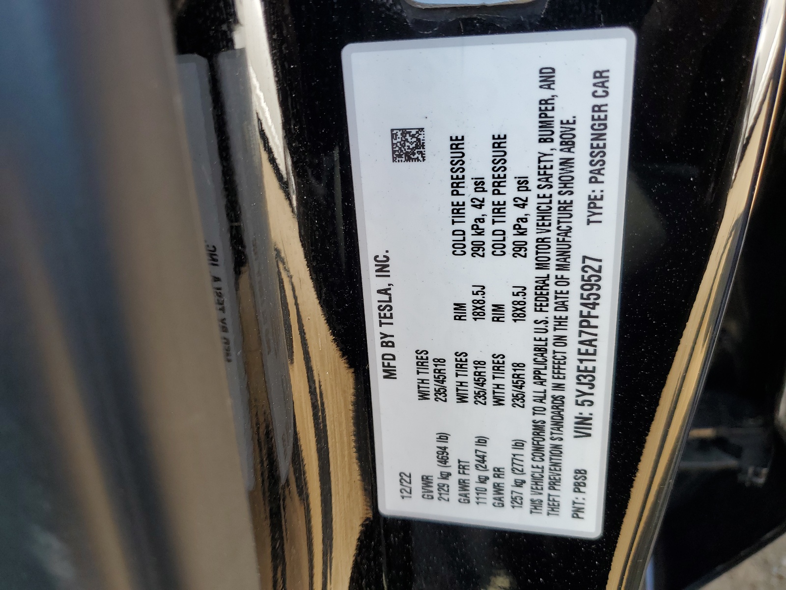 5YJ3E1EA7PF459527 2023 Tesla Model 3