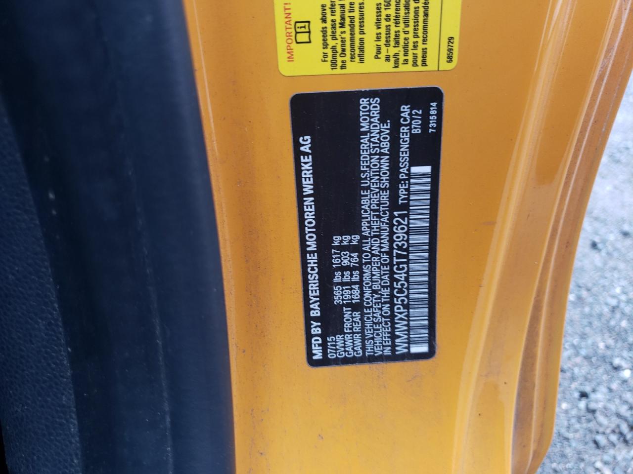 2016 Mini Cooper VIN: WMWXP5C54GT739621 Lot: 64010344